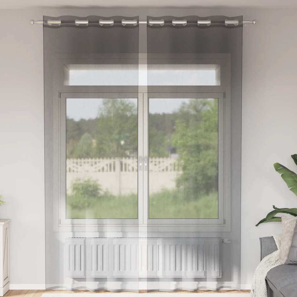 Eyelet Voile Curtains 2 pcs. Dark Grey 140x260 cm