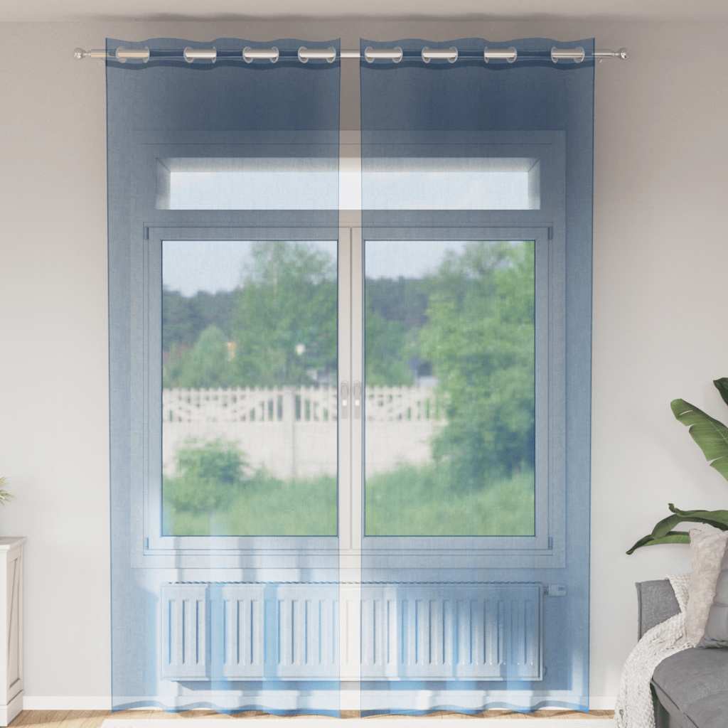 Eyelet Voile Curtains 2 pcs. Royal Blue