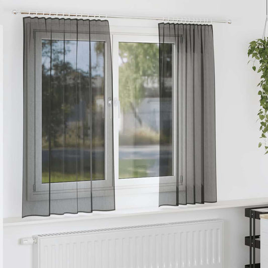 Voile Vorhänge mit Stangentaschen 2 Stk. Schwarz