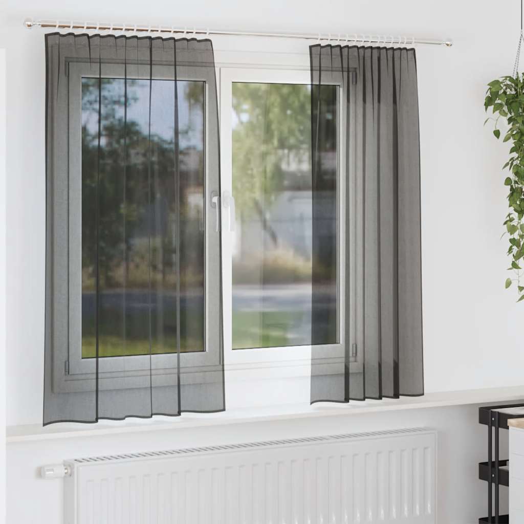 Voile Curtains with Rod Pockets 2 pcs. Black