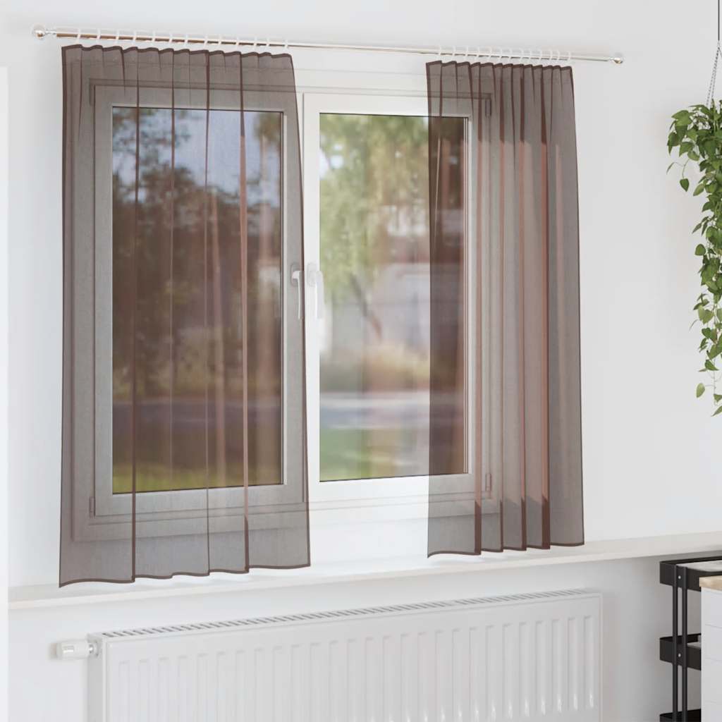 Sheer Curtains with Rod Pockets 2 pcs. Brown