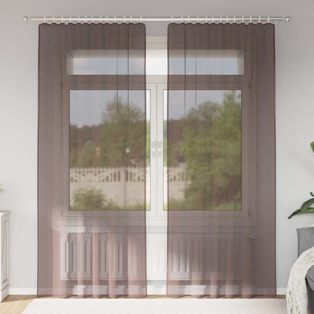 Sheer Curtains with Rod Pockets 2 pcs. Brown
