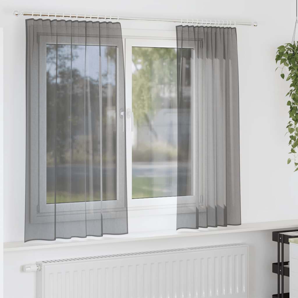 Voile Curtains with Rod Pockets, 2 Pcs, Dark Grey