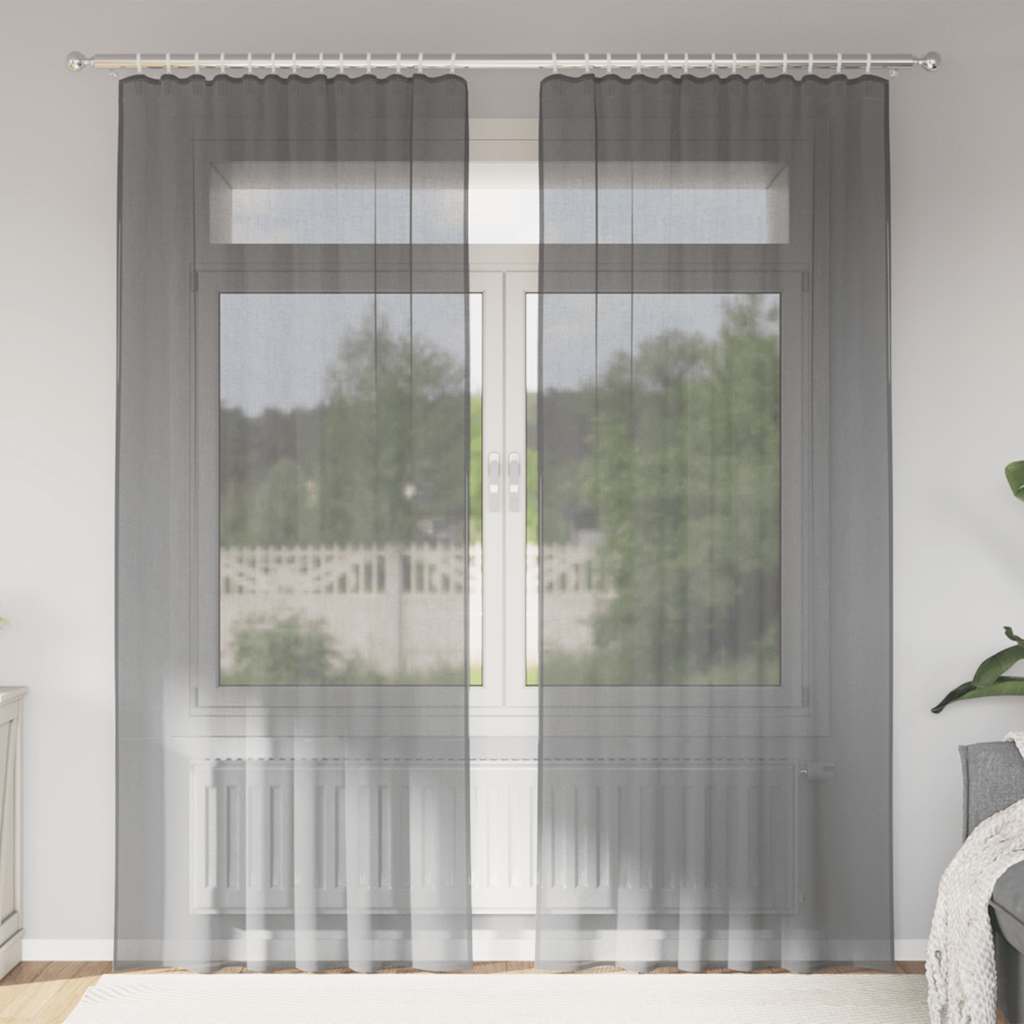 Voile Vorhänge mit Stangentaschen 2 Stk. Dunkelgrau