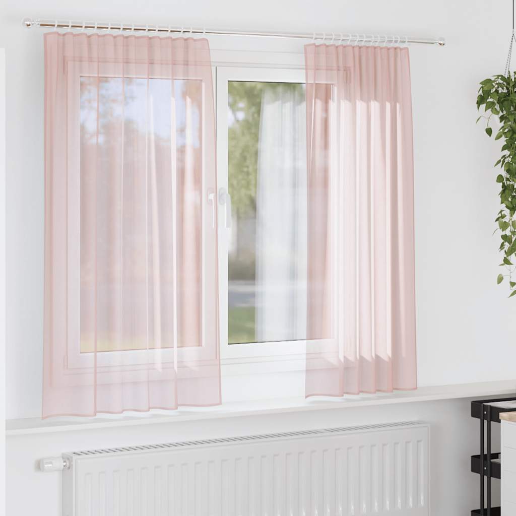 Voile Curtains with Rod Pockets 2 pcs Light Pink