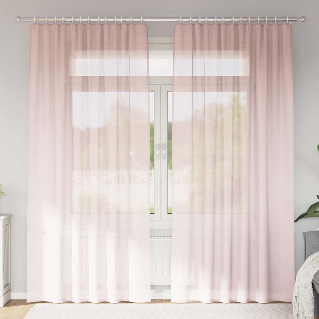 Voile Curtains with Rod Pockets 2 pcs Light Pink