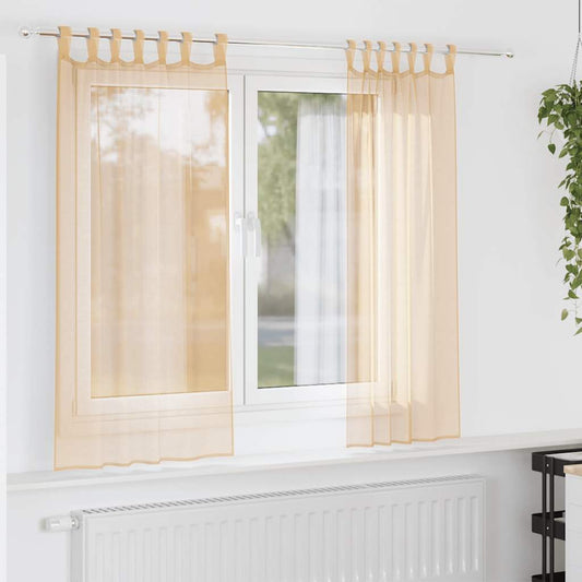 Voile Vorhänge mit Stangentaschen 2 Stk. Sandfarbe