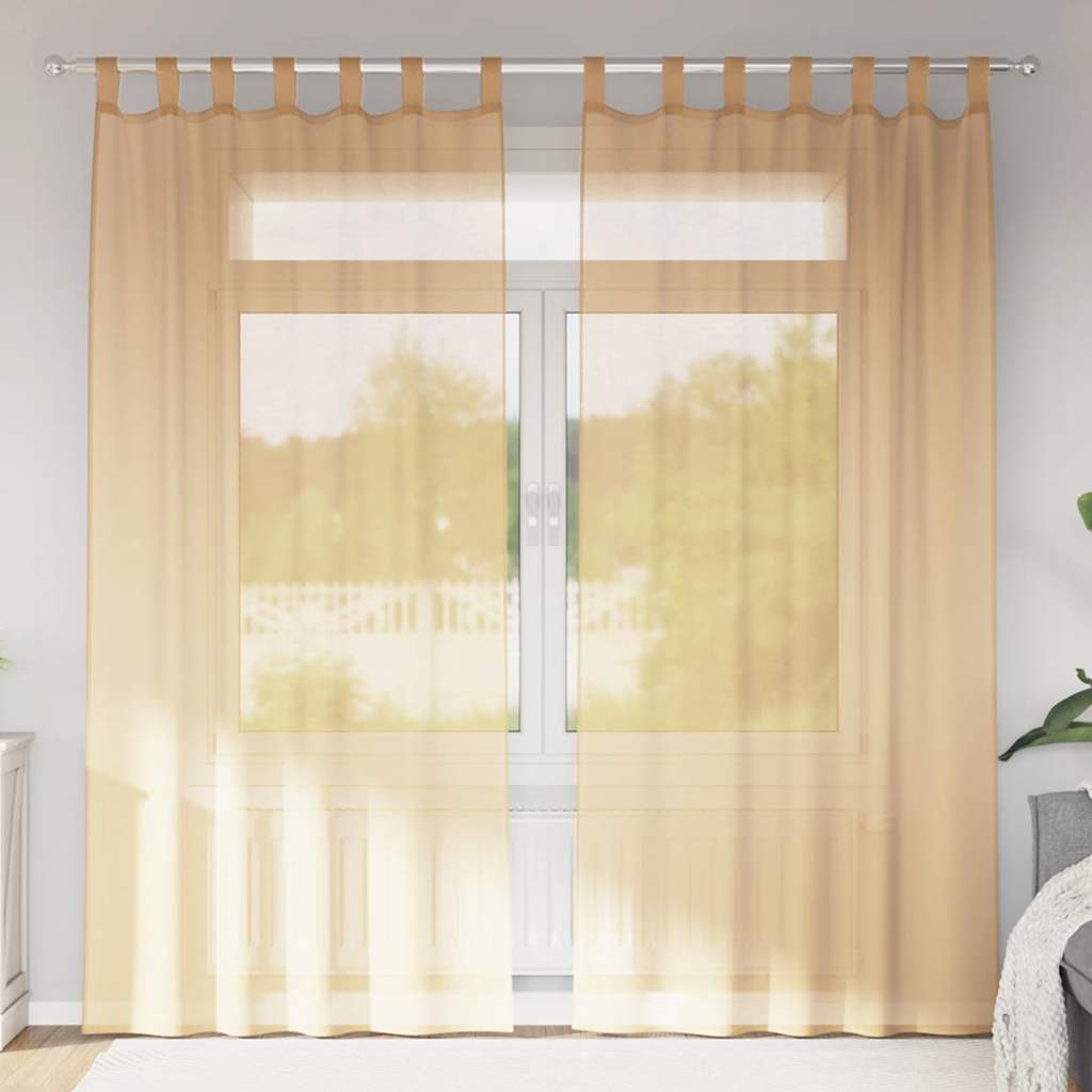 Voile Vorhänge mit Stangentaschen 2 Stk. Sandfarbe