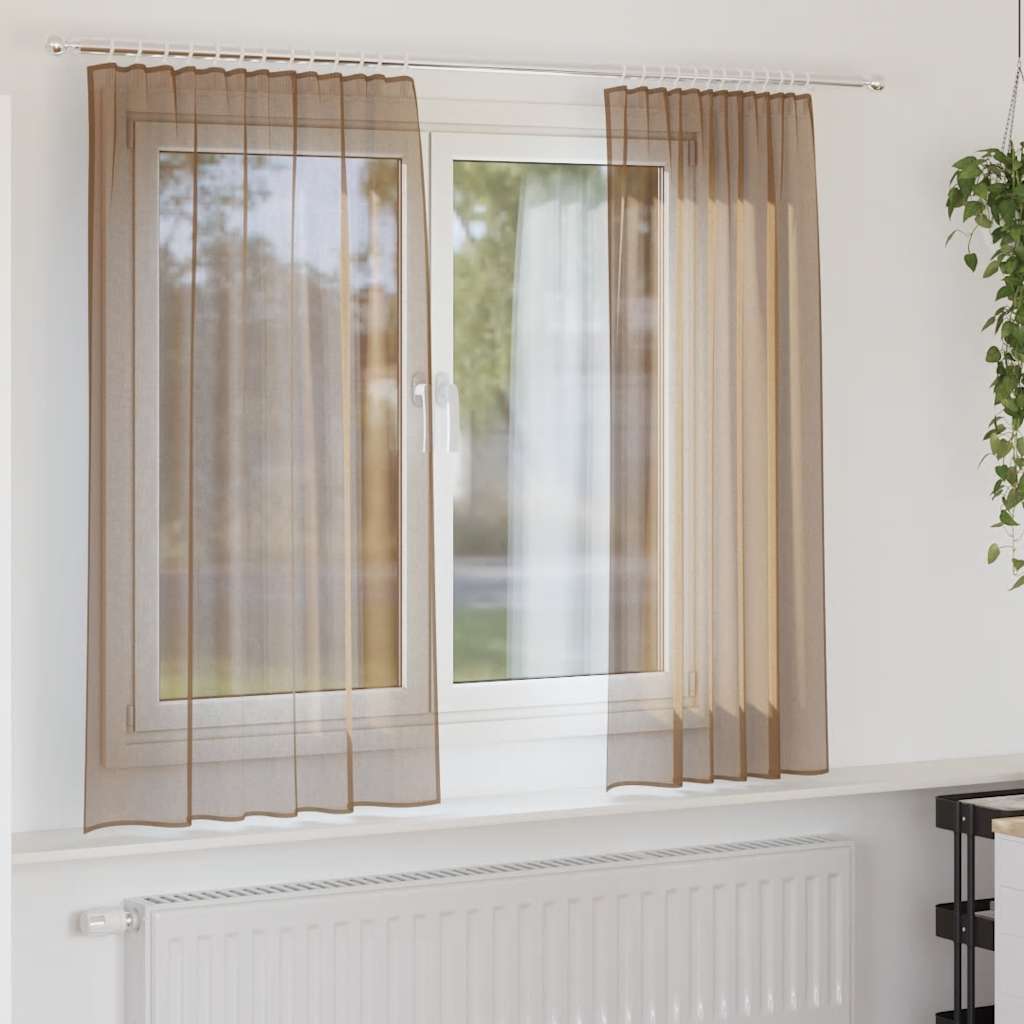 Voilages avec passe-tringle, 2 pcs. Marron clair
