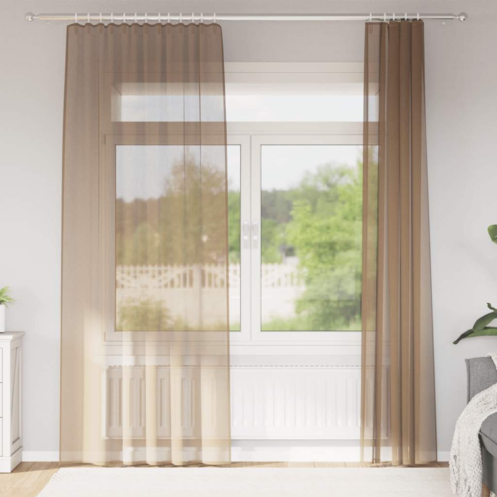 Voilages avec passe-tringle, 2 pcs. Marron clair
