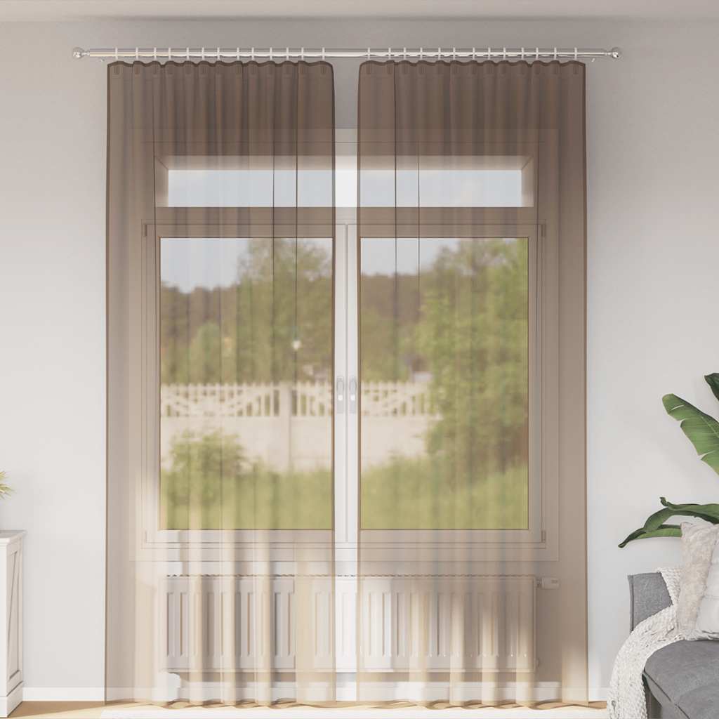 Voile Curtain Panels with Rod Pockets, 2 Pcs, Light Brown