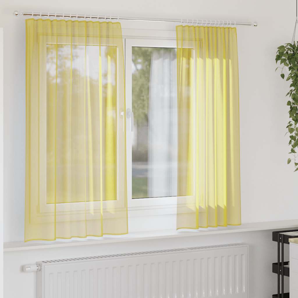 Voile Vorhänge mit Stangentaschen 2 Stk. Gelb
