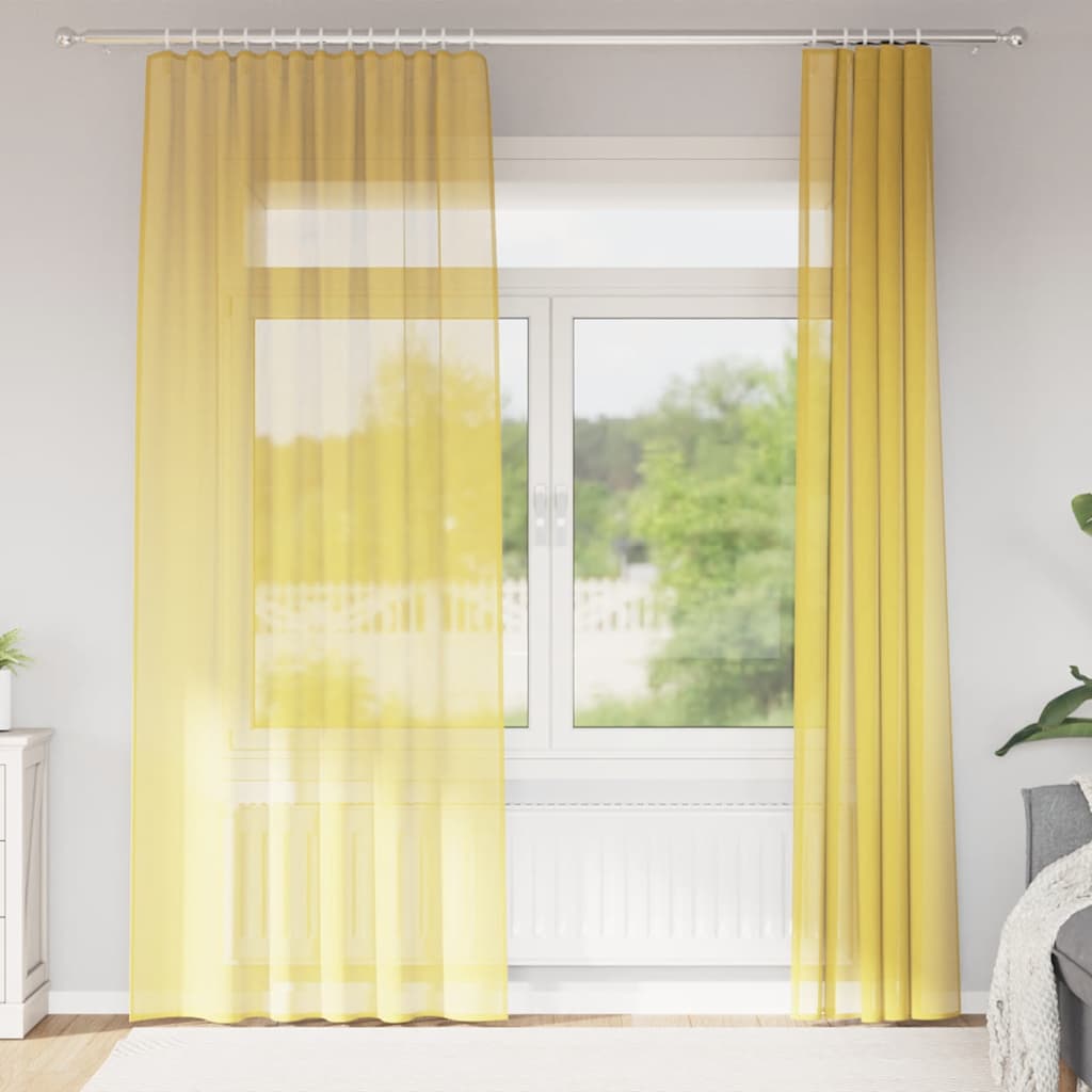 Voile Vorhänge mit Stangentaschen 2 Stk. Gelb