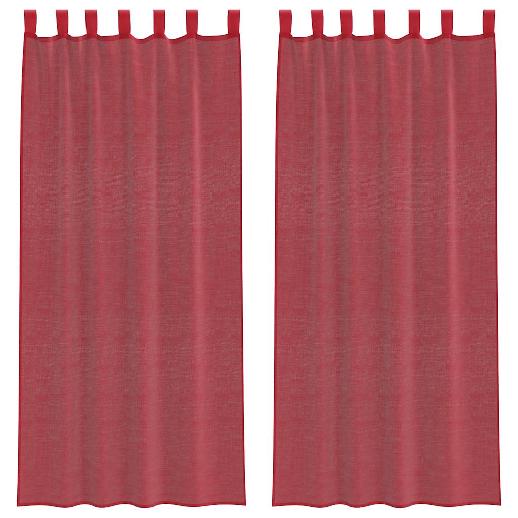 Voile Curtains with Rod Pockets, 2 pcs, Wine Red