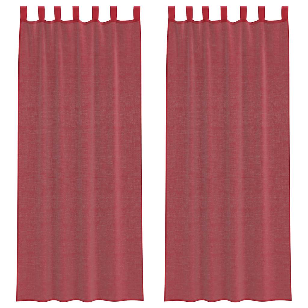 Voile Curtains with Rod Pockets, 2 pcs, Wine Red