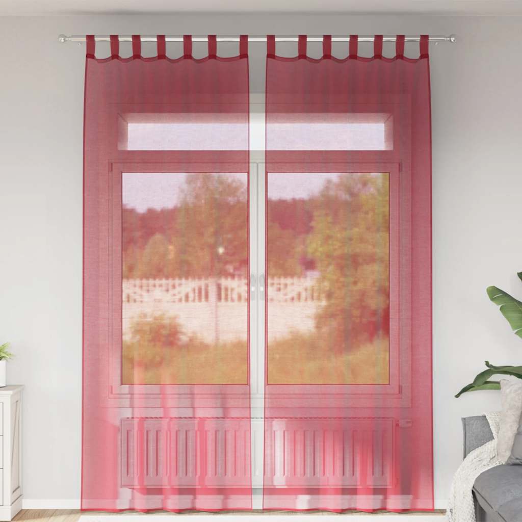 Voile Curtains with Rod Pockets, 2 pcs, Wine Red