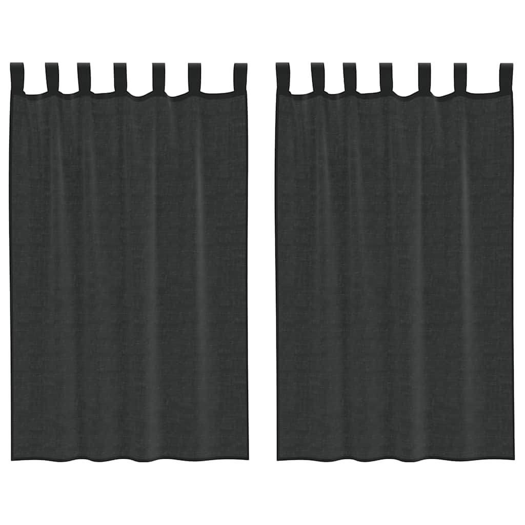 Voile Vorhänge mit Lasche 2 Stk. Schwarz