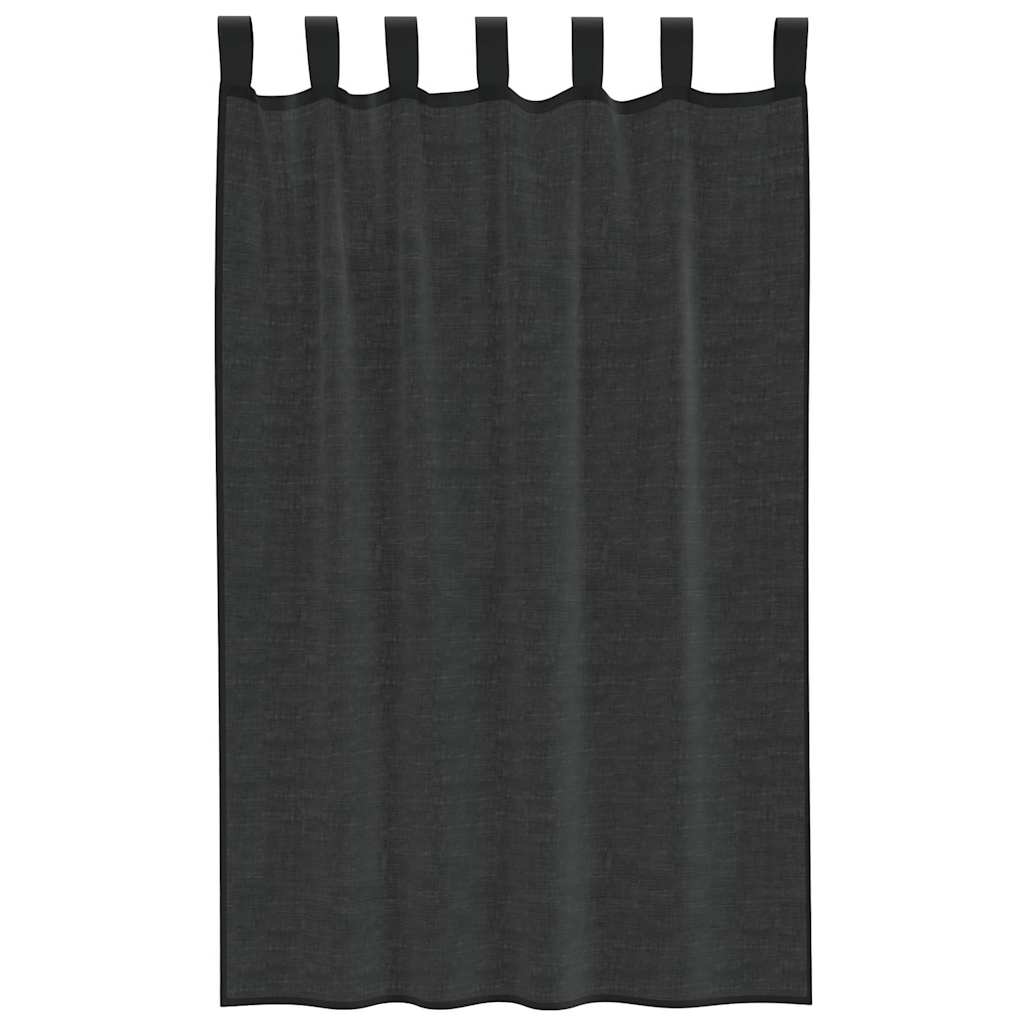 Voile Vorhänge mit Lasche 2 Stk. Schwarz