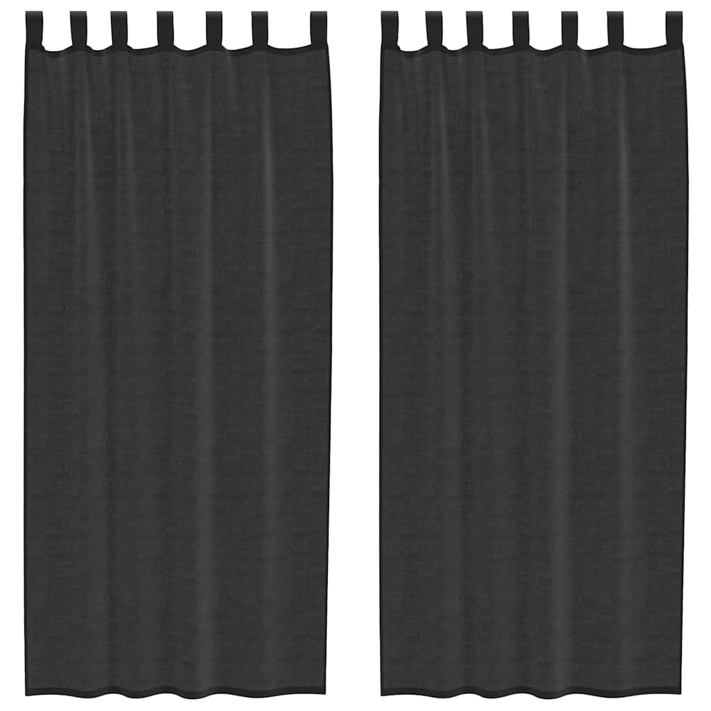 Voile Vorhänge mit Lasche 2 Stk. Schwarz