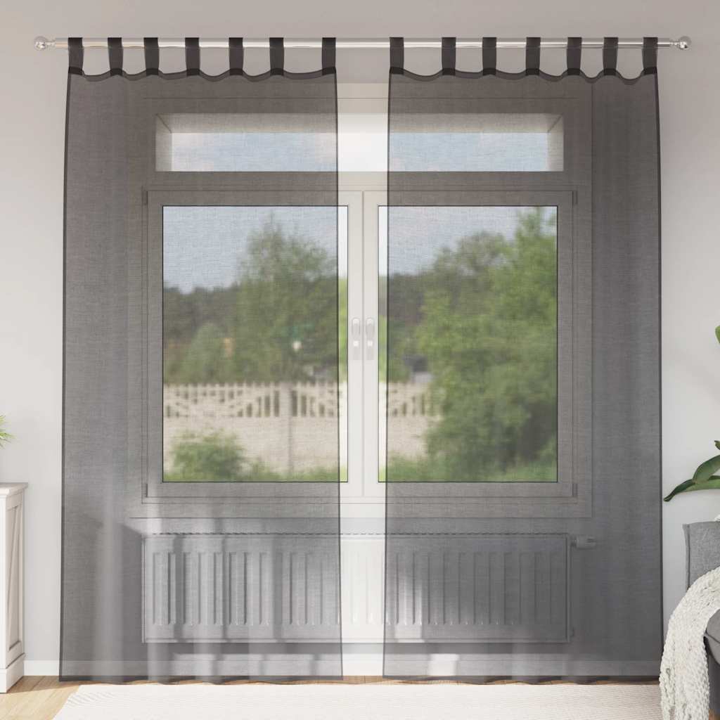 Voile Vorhänge mit Lasche 2 Stk. Schwarz