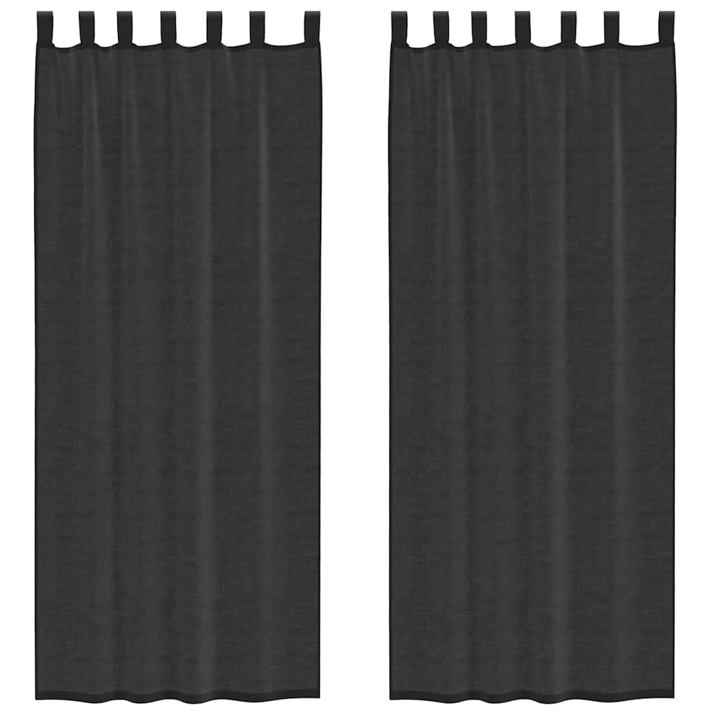 Voile Vorhänge mit Lasche 2 Stk. Schwarz