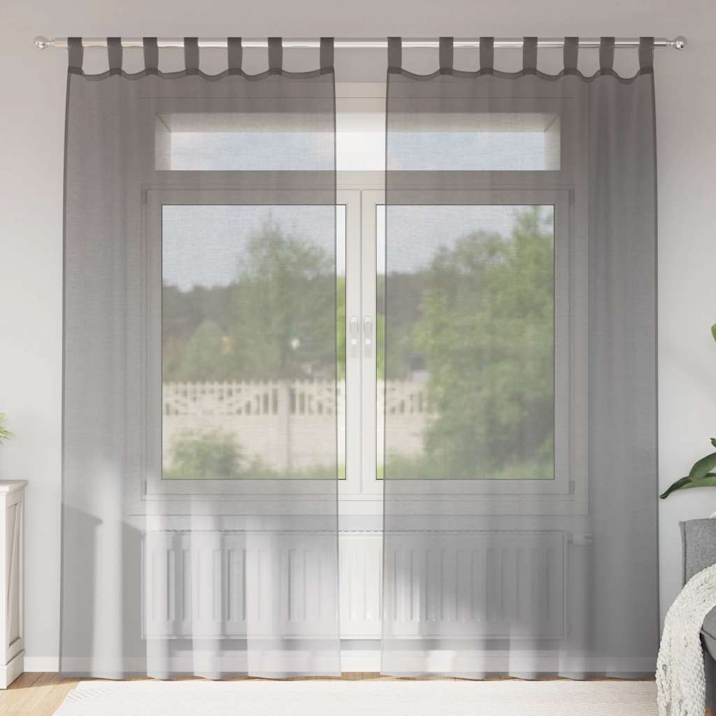 Voile Curtains with Loops, 2 pcs., Dark Grey, 140x245 cm