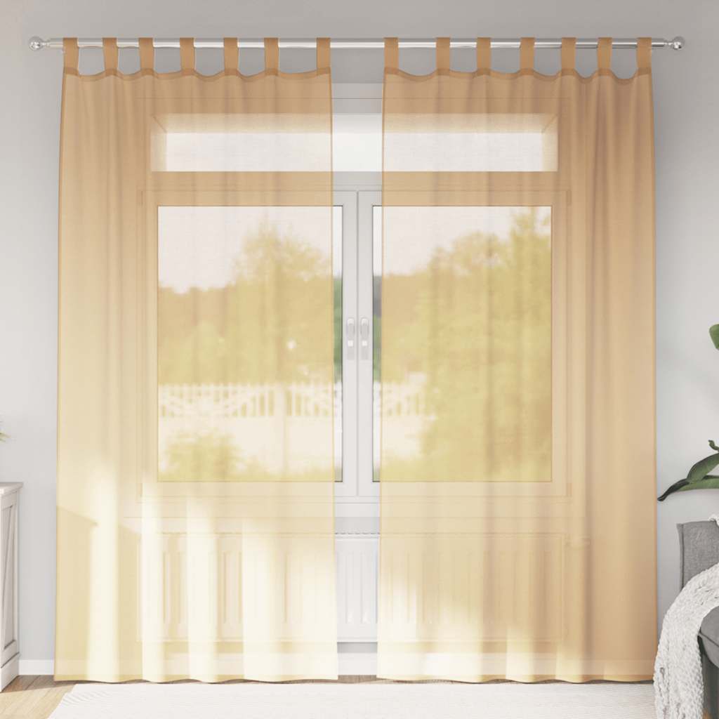 Voile Vorhänge mit Schlaufen 2 Stk. Sandfarbe 140x225 cm