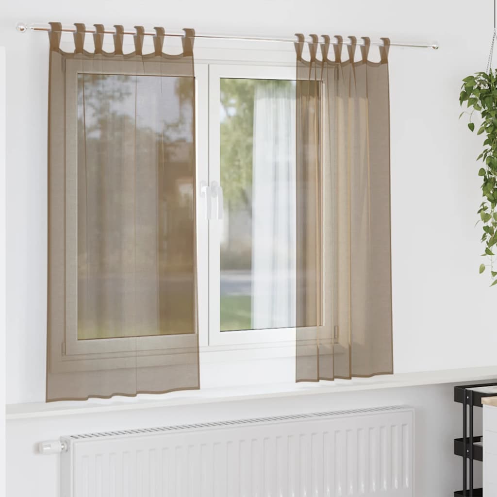Voile Curtains with Loops 2 pcs. Light Brown 140x140 cm