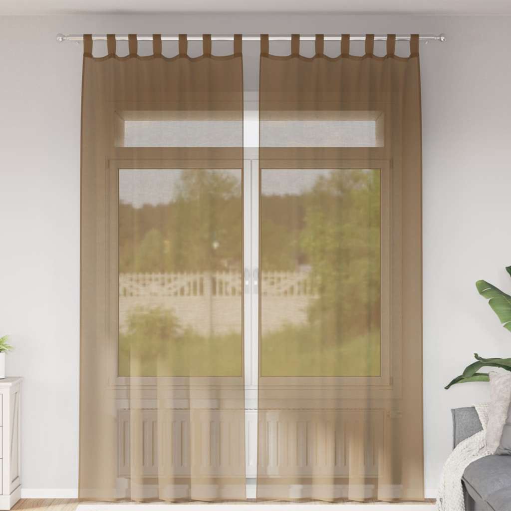 Paires de voilages à passants 2 pcs. Marron clair 140x260 cm