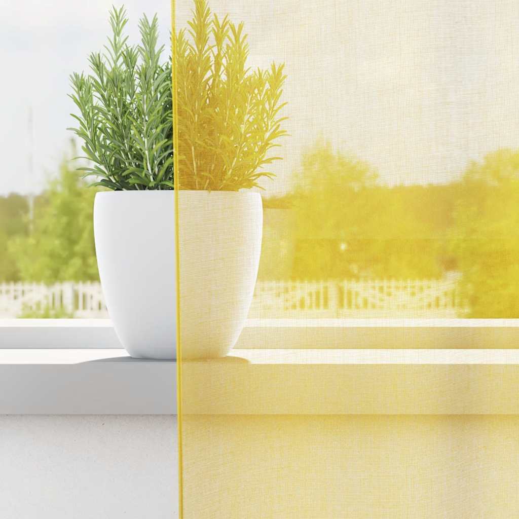 Voile rideaux à passants 2 pcs Jaune 140x140 cm