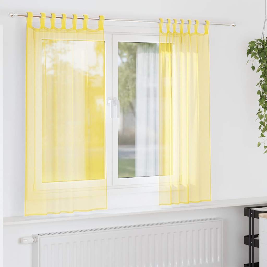 Voile rideaux à passants 2 pcs Jaune 140x140 cm
