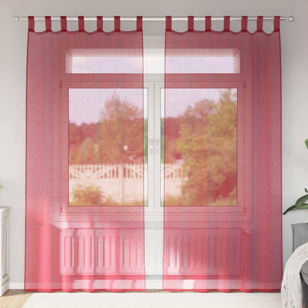 Voilages à passants 2 pcs. Rouge bordeaux 140x225 cm