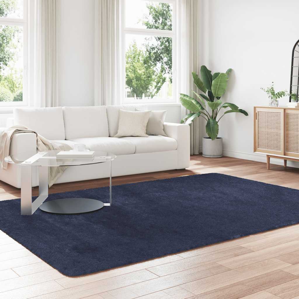 Tapis Shaggy Poils Longs NAVARRA Bleu Marine 200x290 cm Polyester