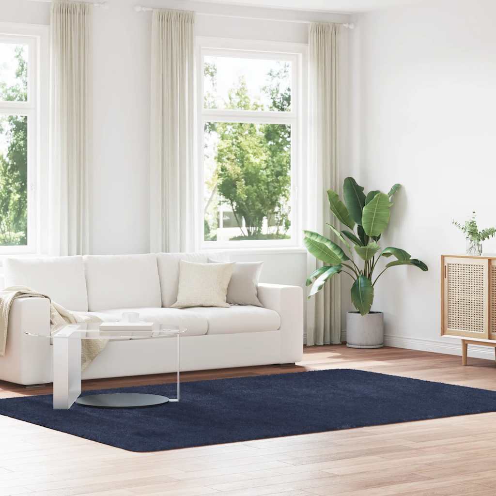 Tapis Shaggy Poils Longs NAVARRA Bleu Marine 200x290 cm Polyester