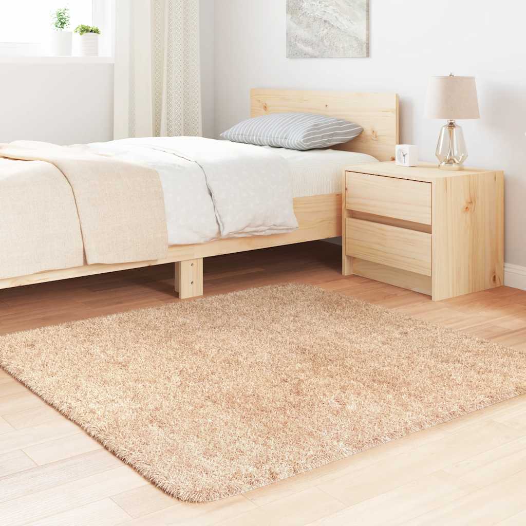 Tapis shaggy à poils longs NAVARRA Beige 120x120 cm Polyester