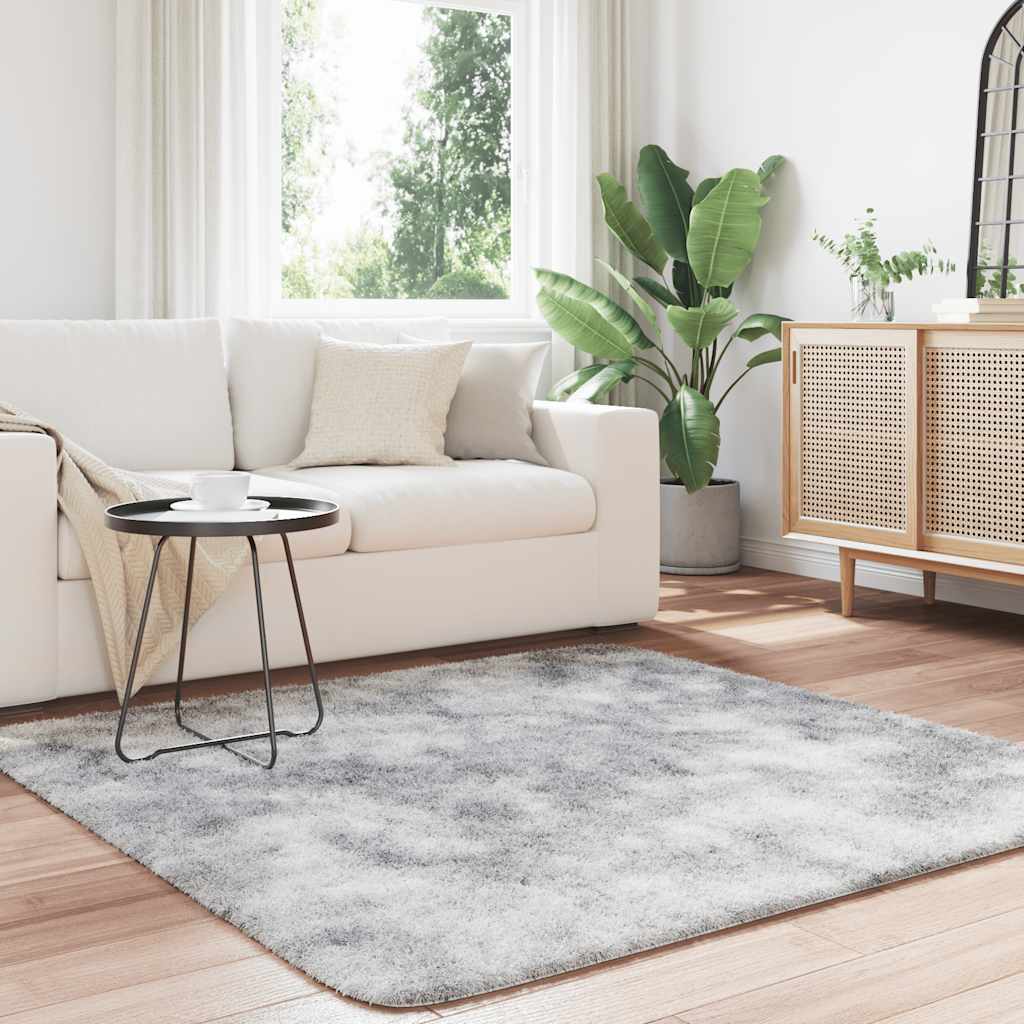 Tapis shaggy à poils longs NAVARRA gris argenté 160x160 cm polyester