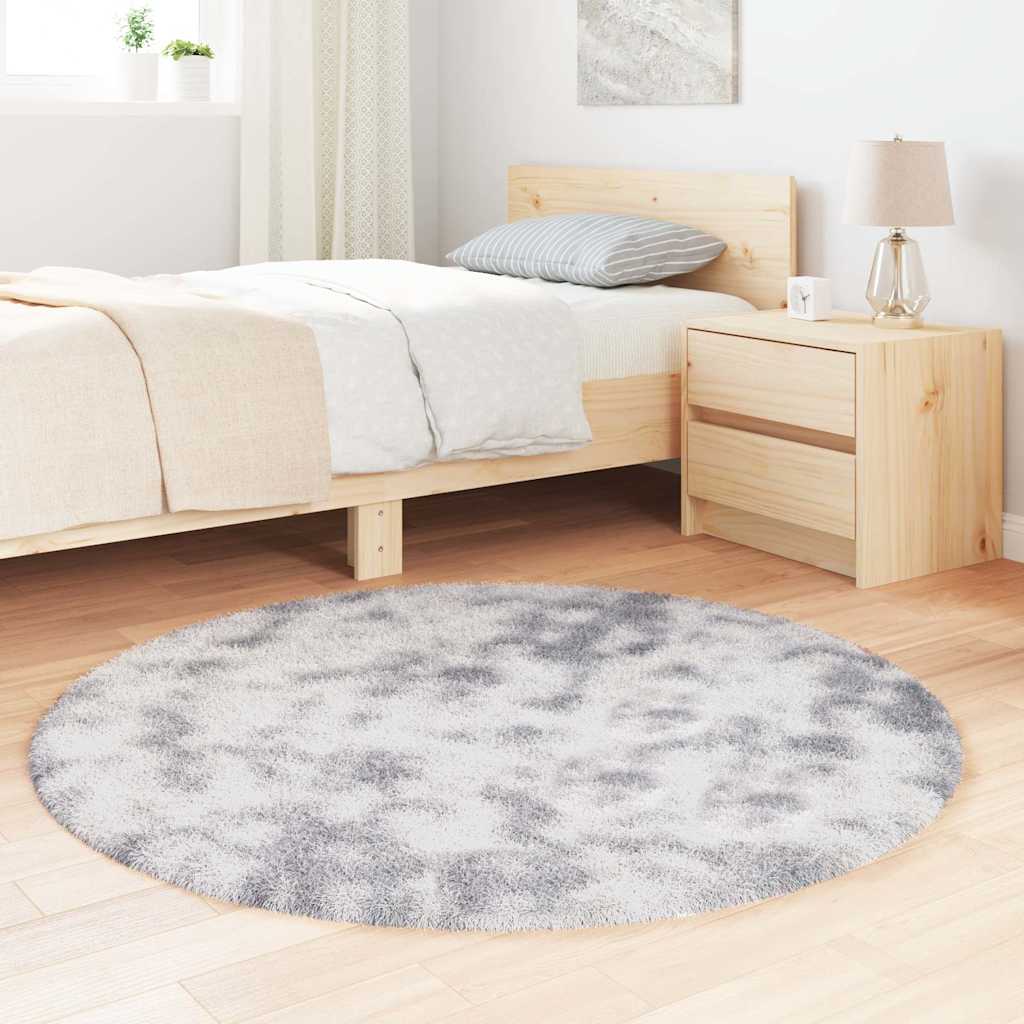 Tapis shaggy à poils longs NAVARRA gris argenté 120x120 cm polyester