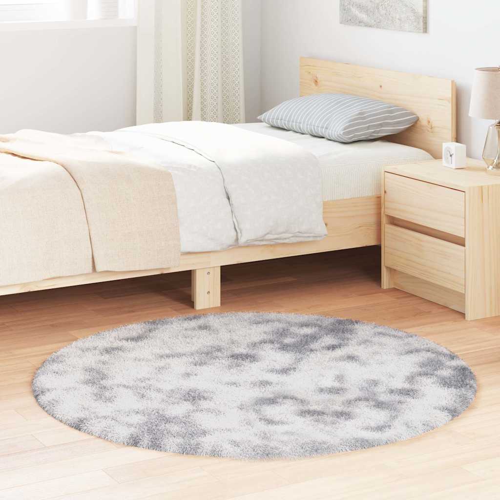 Tapis shaggy à poils longs NAVARRA gris argenté 120x120 cm polyester
