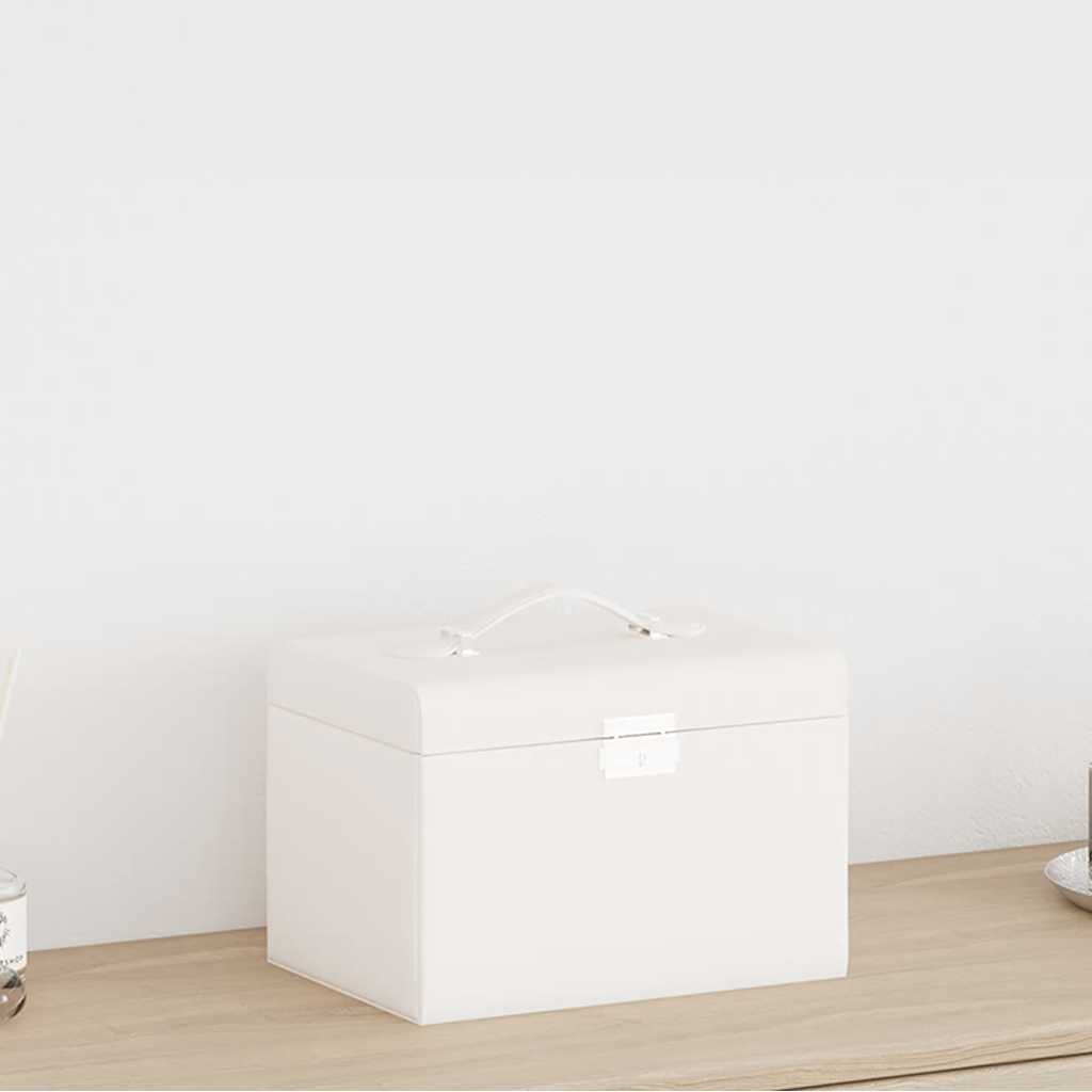 Boîte à Bijoux 3 Niveaux avec Miroir Verrouillable Blanc