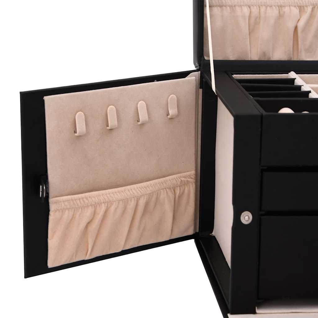 Boîte à bijoux 3 couches avec miroir Verrouillable Noir