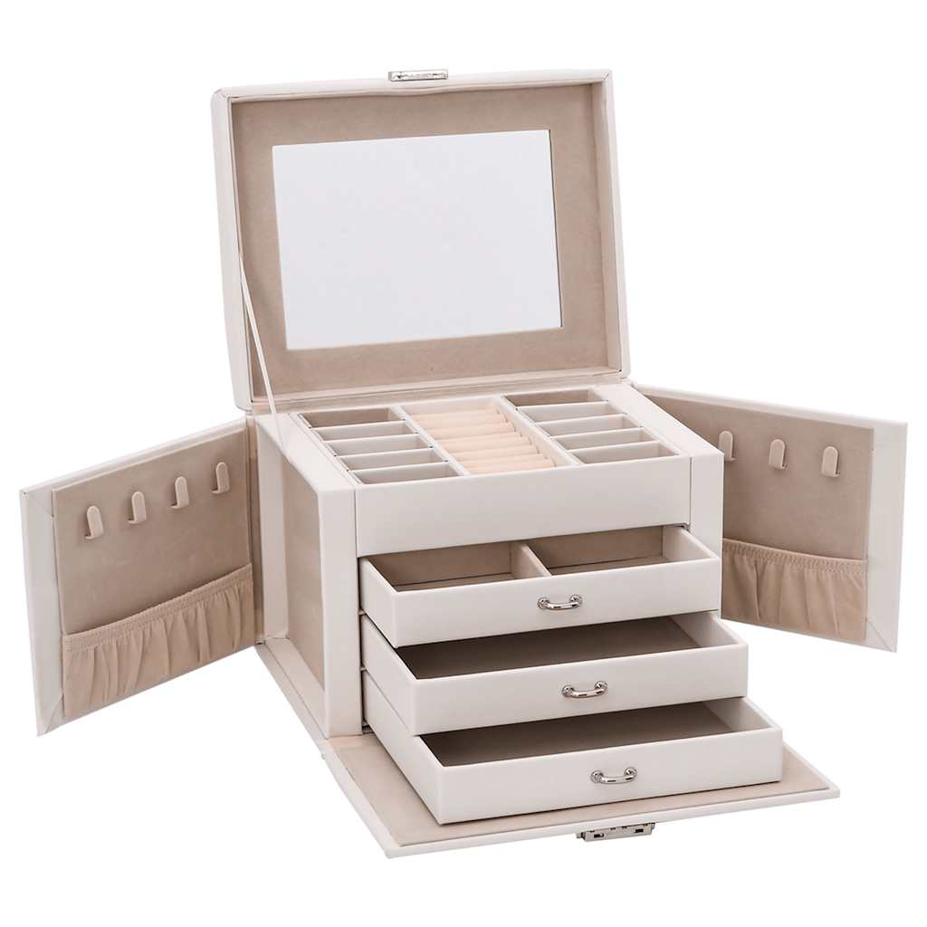 Boîte à bijoux 4 tiroirs avec miroir Verrouillable Blanc