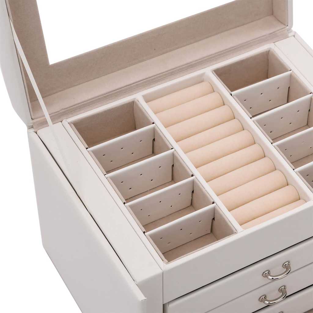 Boîte à bijoux 4 tiroirs avec miroir Verrouillable Blanc