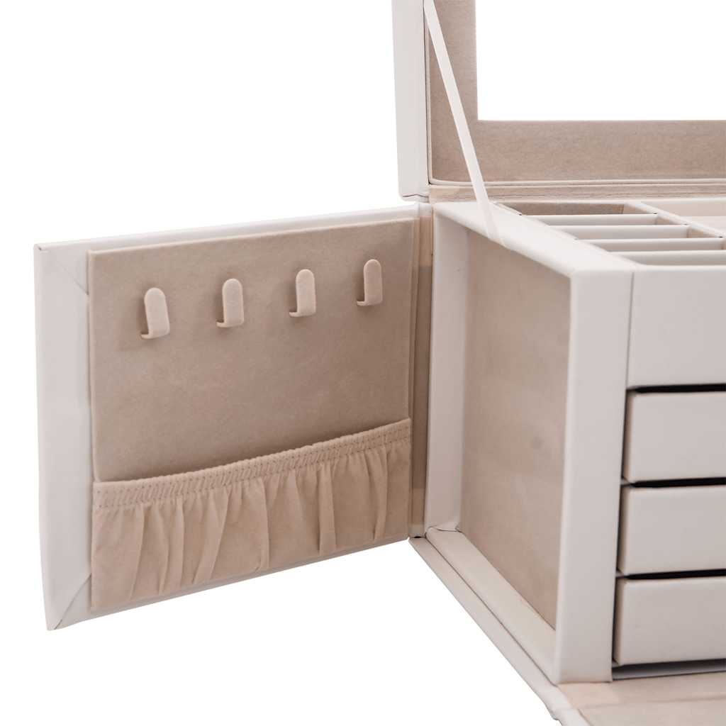 Boîte à bijoux 4 tiroirs avec miroir Verrouillable Blanc