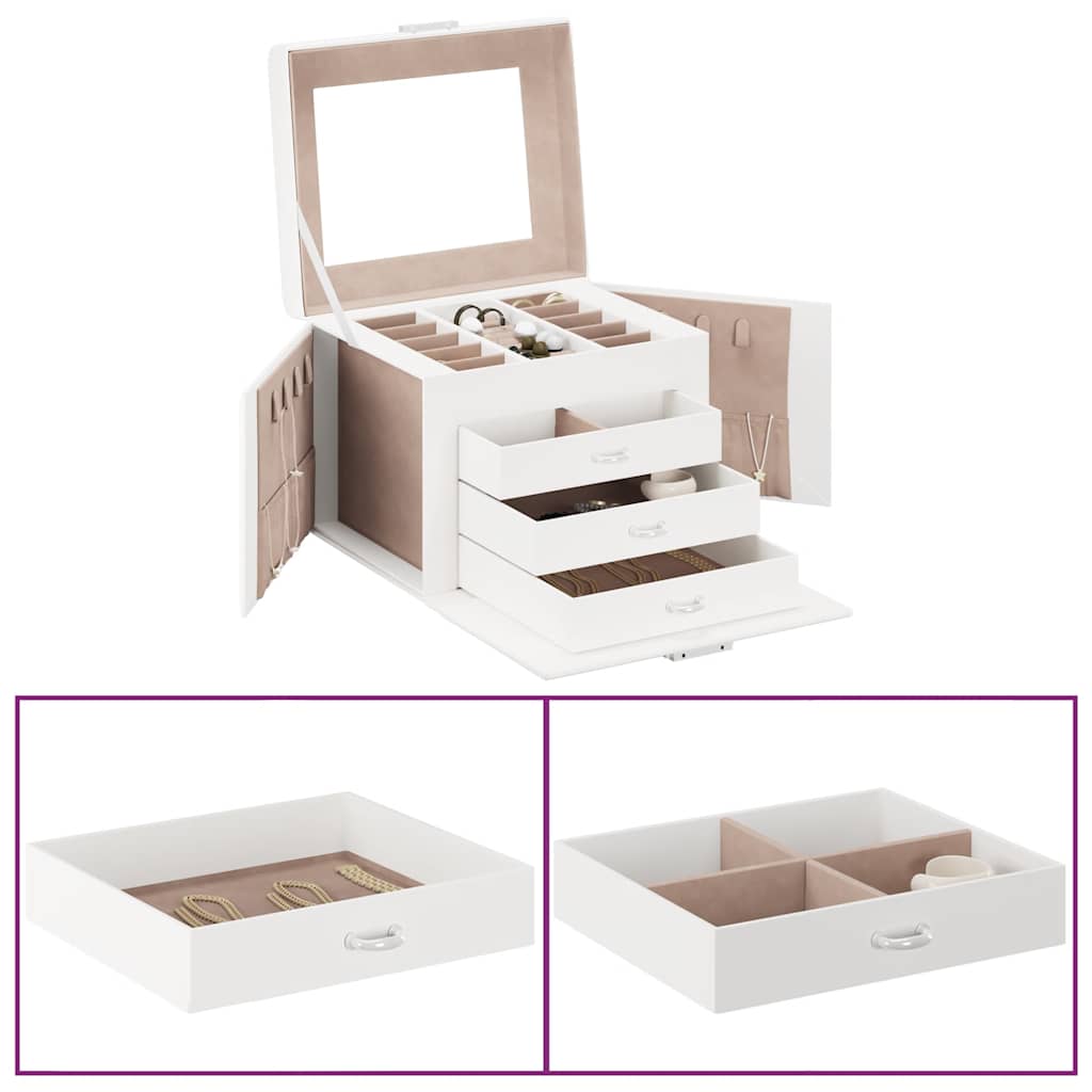 Boîte à bijoux 4 tiroirs avec miroir Verrouillable Blanc