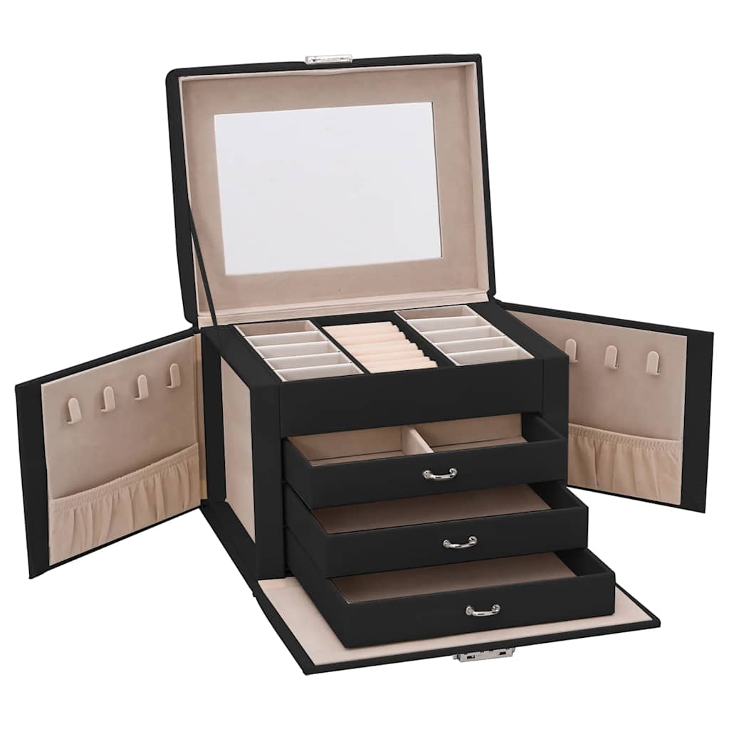 Boîte à bijoux 4 couches avec miroir Verrouillable Noir
