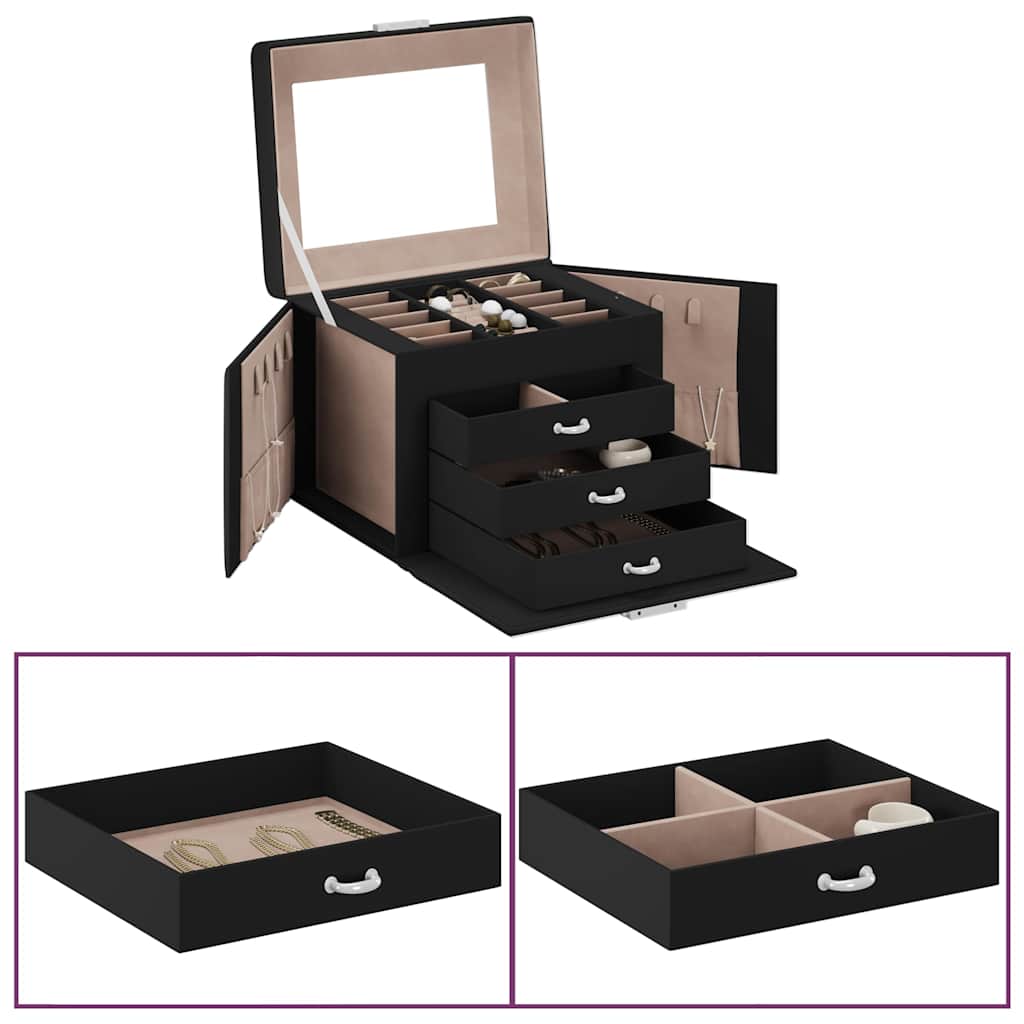 Boîte à bijoux 4 couches avec miroir Verrouillable Noir