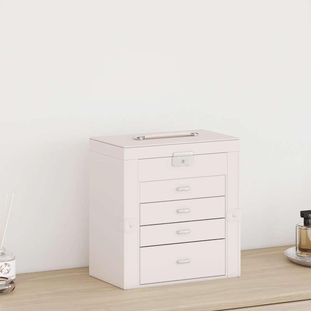 Boîte à bijoux à 5 niveaux avec miroir Verrouillable Blanc