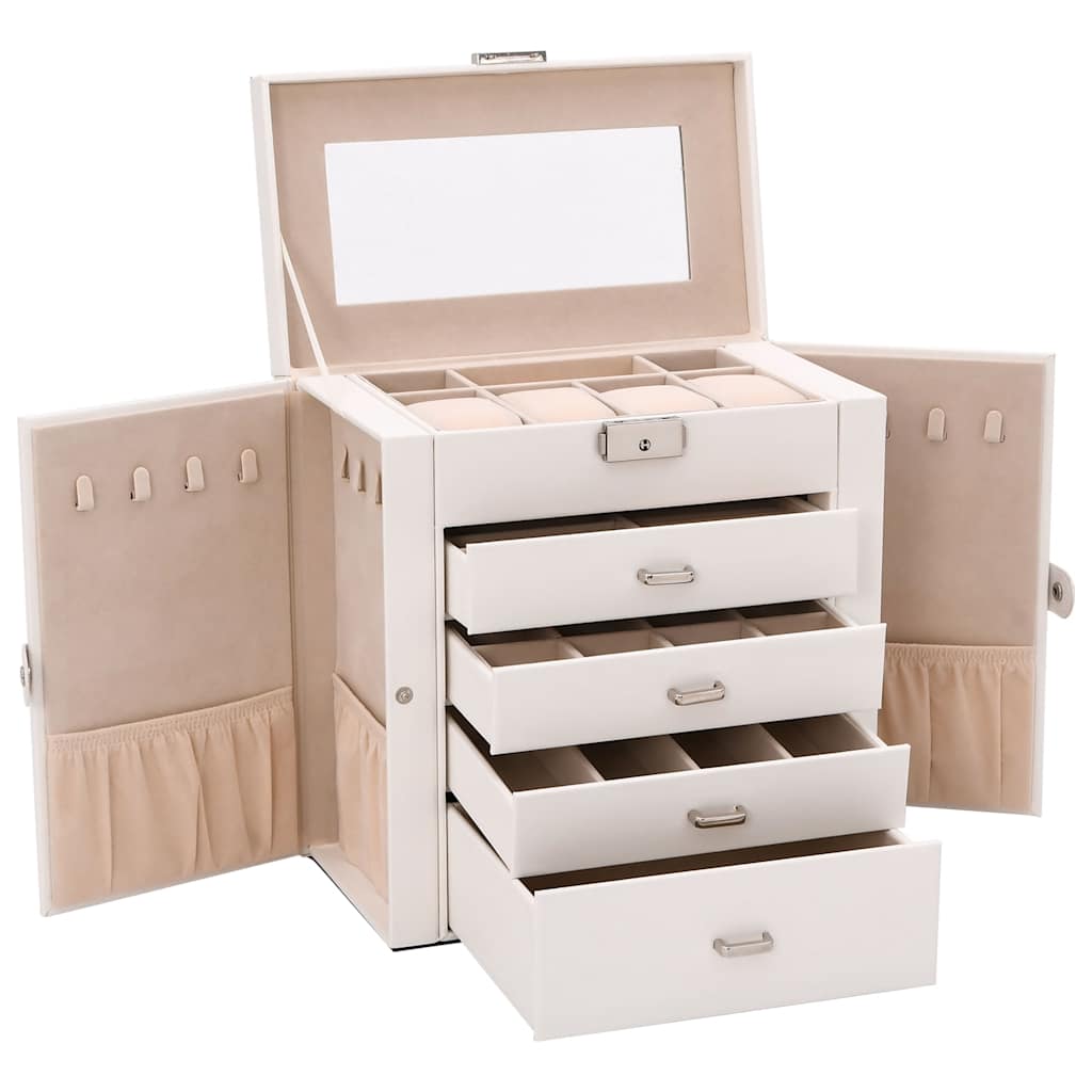 Boîte à bijoux à 5 niveaux avec miroir Verrouillable Blanc