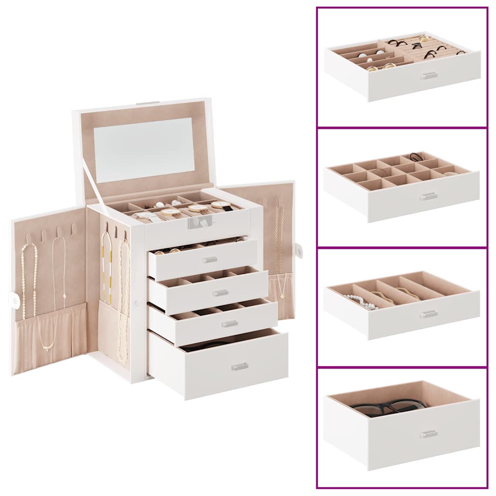 Boîte à bijoux à 5 niveaux avec miroir Verrouillable Blanc