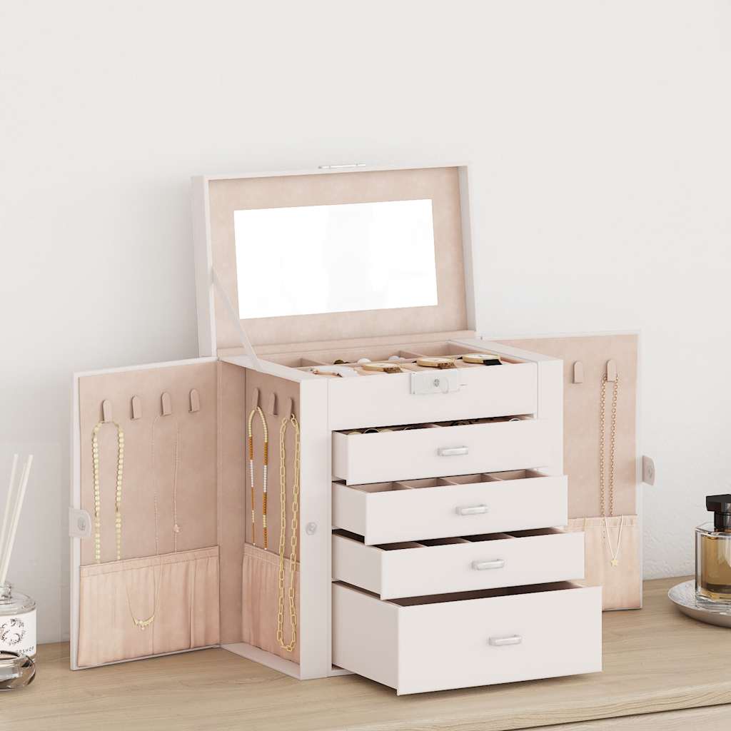 Boîte à bijoux à 5 niveaux avec miroir Verrouillable Blanc